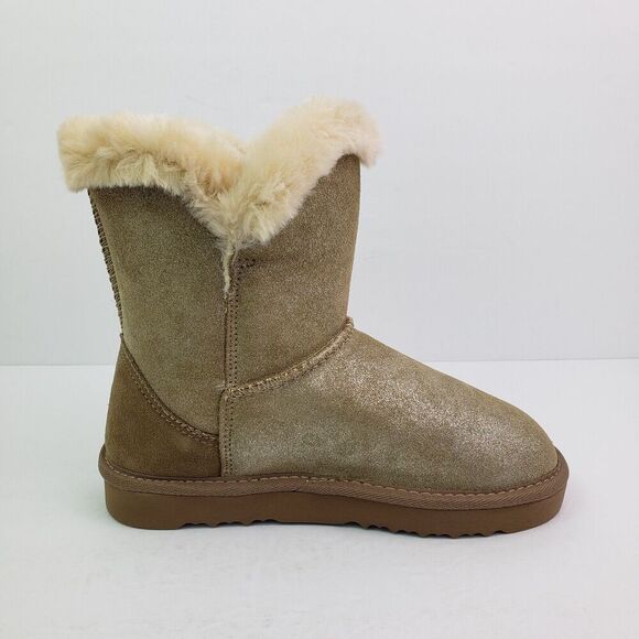 Style & Co Tiny2 Womens Sz 6 Gold Shimmer Leather Mid Calf FauxFur Winter Boots - Picture 4 of 11